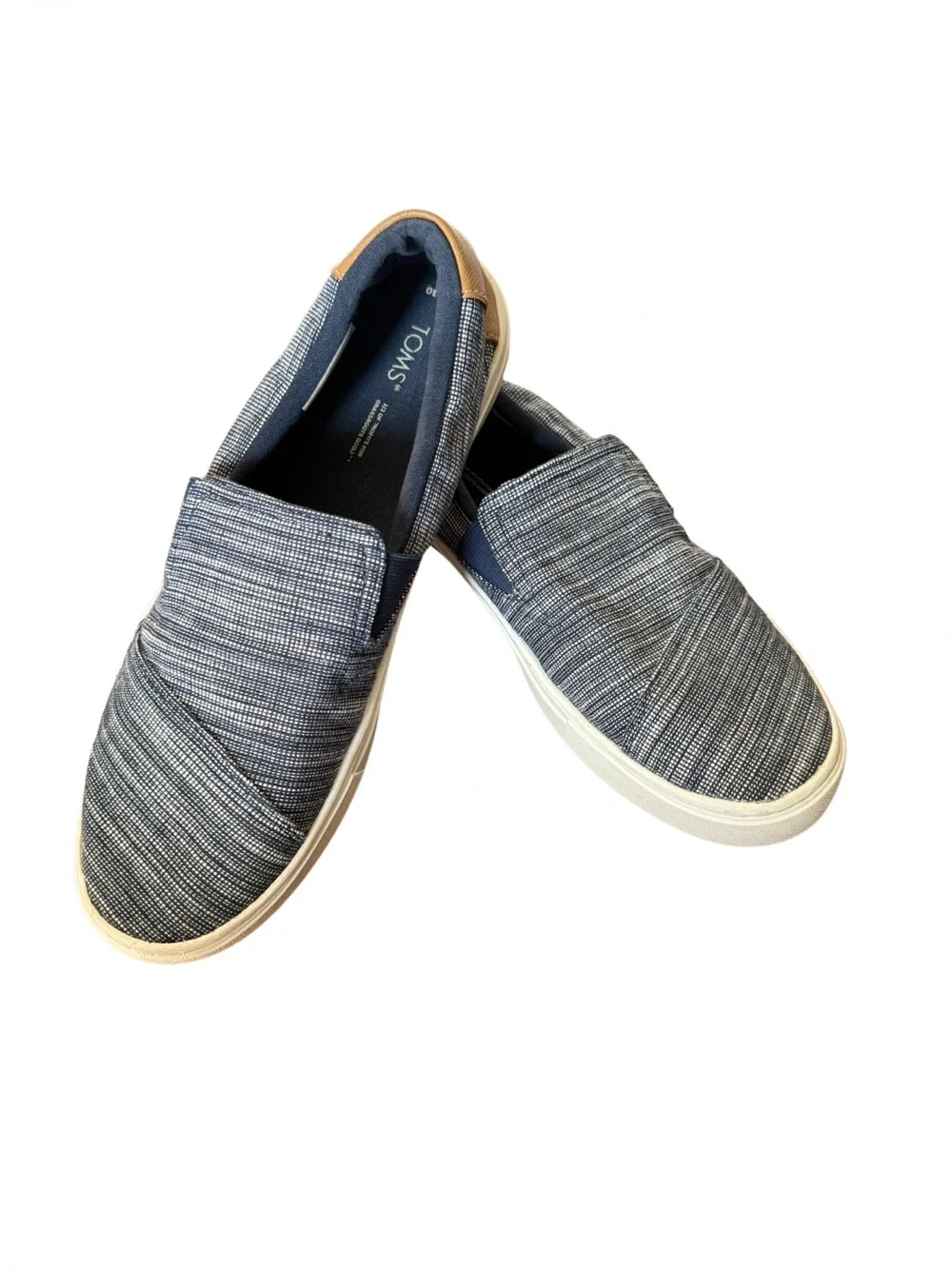 Toms Women’s Chambray Slip-On Loafers in Navy and White-Size 10